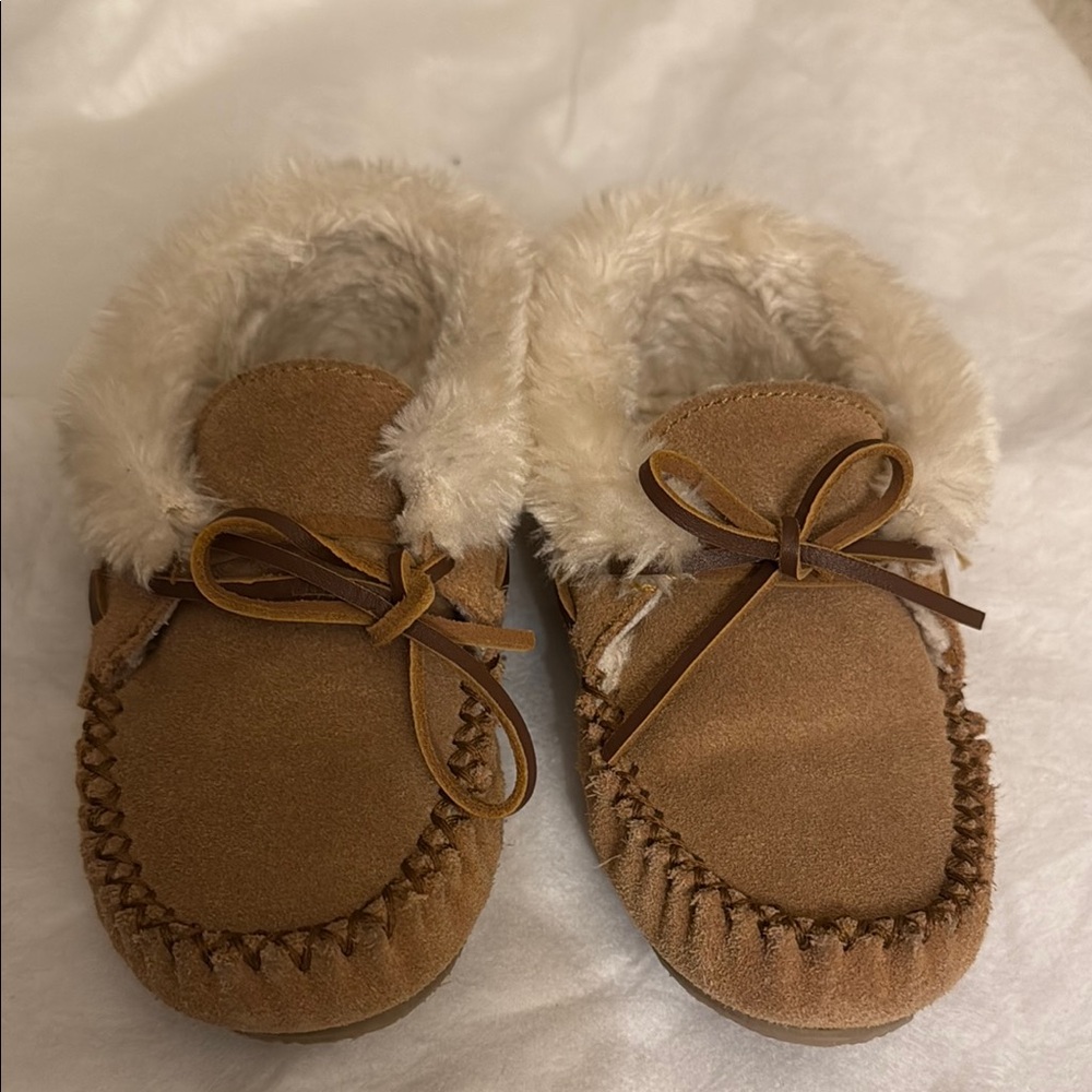 Cozy Brown Kids Moccasin Slippers